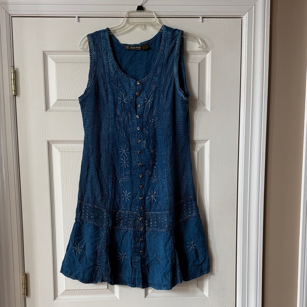 Raya Sun Teal Embroidered Mini Dress
